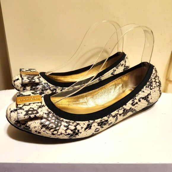 Kate Spade "Tock" Blk/Wht Snake Print Leather Ballet Flats w/Bow sz.8.5 Ret$198 - Picture 1 of 8
